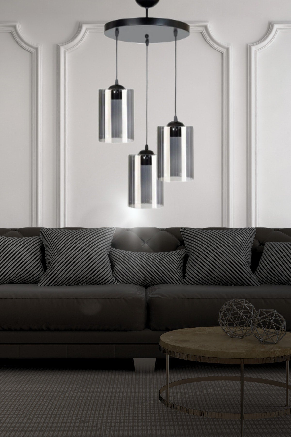 Serap 3-Piece Modern Decorative Smoked Glass Pendant Lamp Chandelier - Bedroom - Living Room - Kitchen - Hall