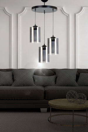 Serap 3-Piece Modern Decorative Smoked Glass Pendant Lamp Chandelier - Bedroom - Living Room - Kitchen - Hall