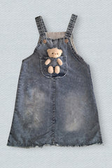 Girl Jean Dress Gilet With Teddy Bear