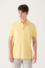 Men's Yellow 100% Cotton Breathable Standard Fit Normal Cut Polo Neck T-shirt E001004