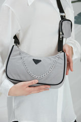 Gray U6 Women's Cross Shoulder Bag With Chain Strap Detailed And Adjustable Strap Wallet B:12 E:27 G:12