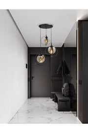 World 3 Tray, Black Chandelier With Glop Smoke Colored Glass. Living Room, Kitchen, Teenager, Room, Bedroom, Store