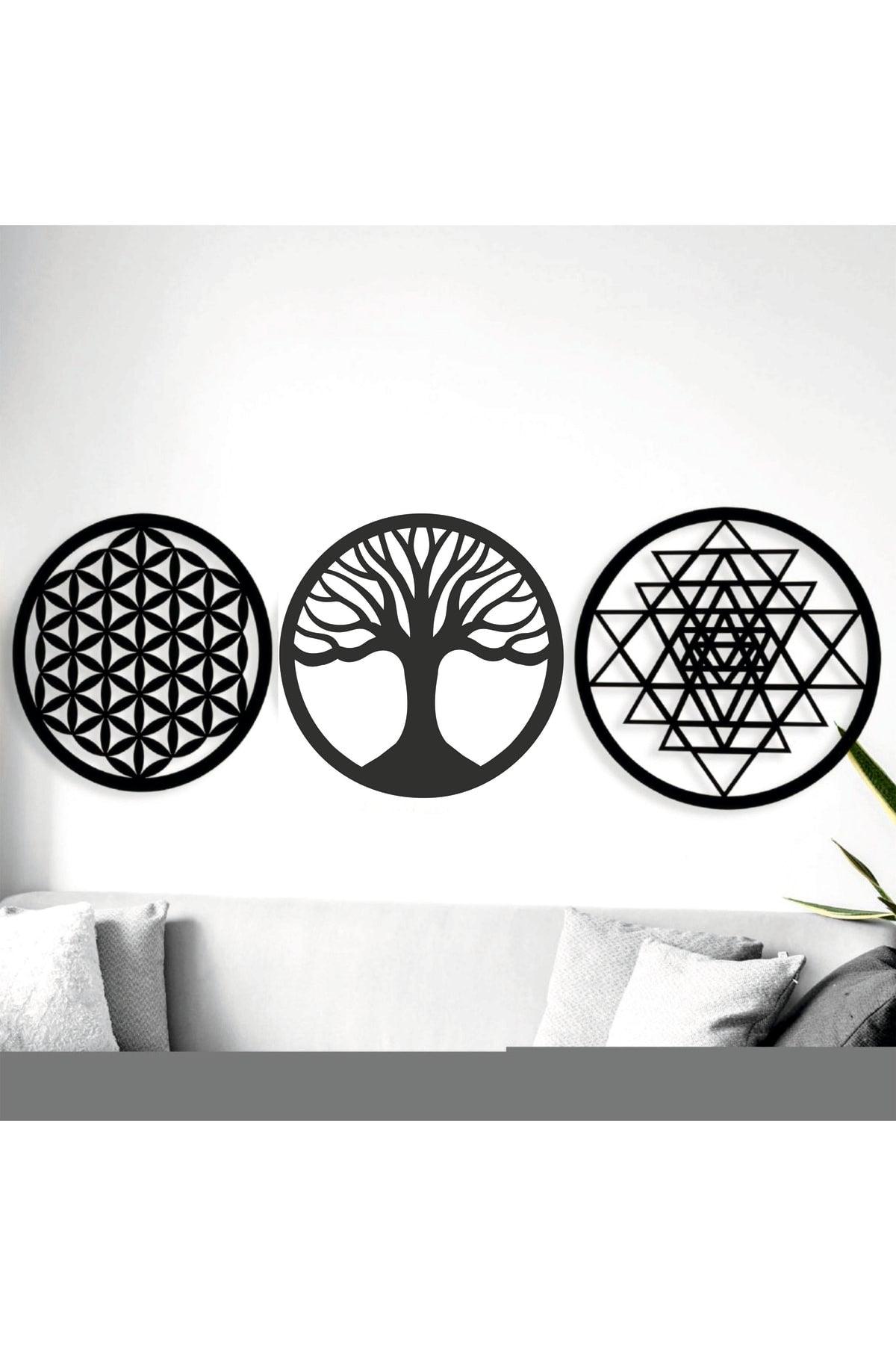 Flower of Life Sri Yantra And Torus Tree Of Life Set Of 3 Wall Painting - Swordslife