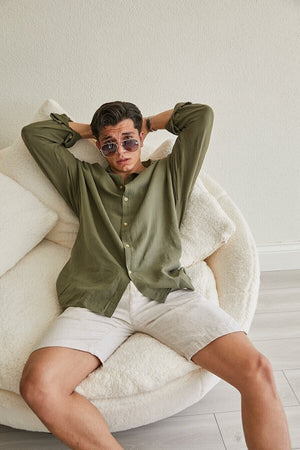 Textured Oversize Shirt Khaki 70171009 Shirt