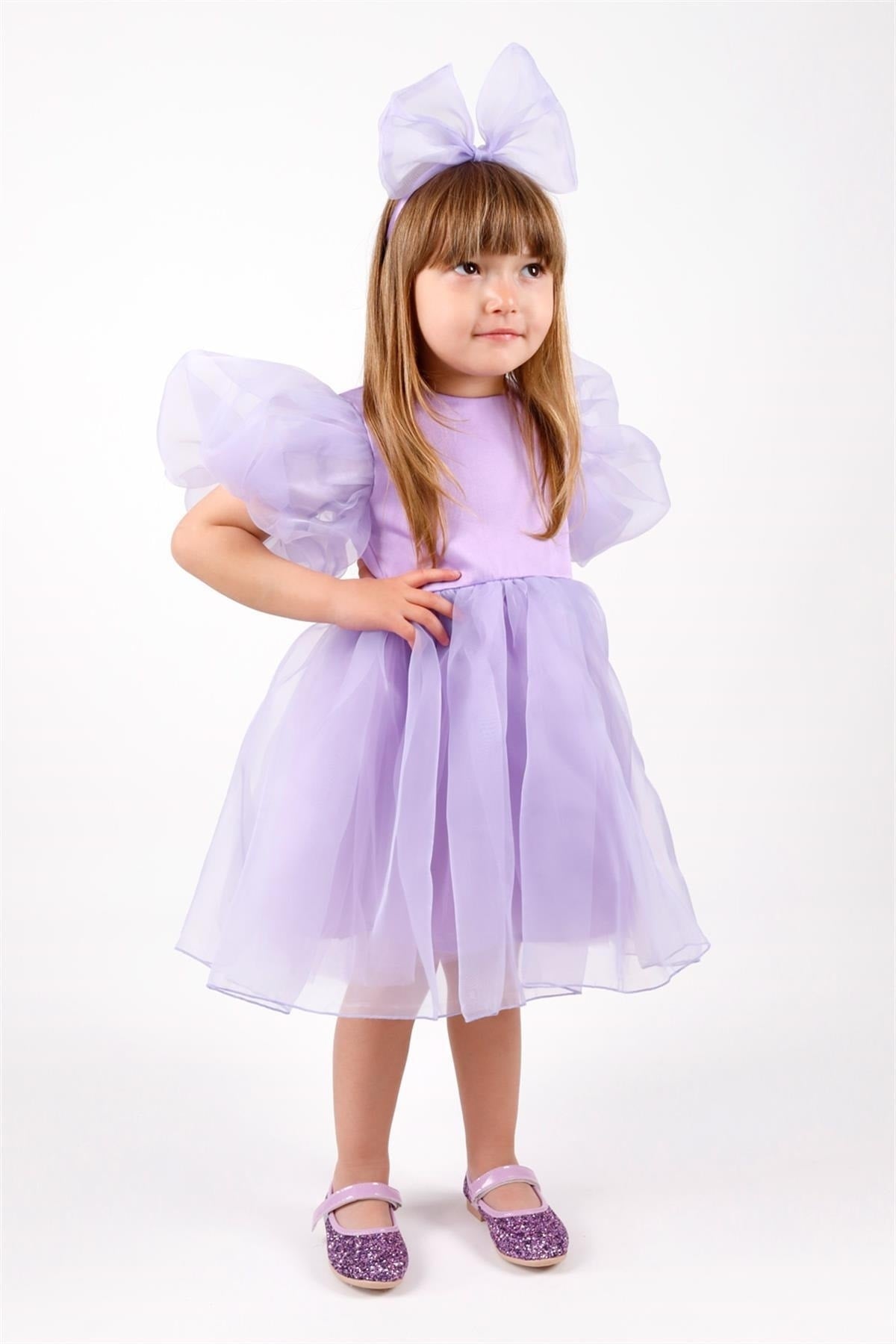 Lilac Crowned Organza Girl's Party Dress - Carlene