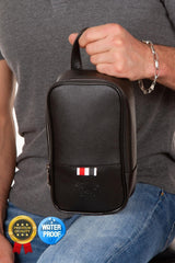 Adelina Men's Black Leather Shave Travel Cosmetic Portfolio Clutch Bag