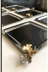 Stainless Steel Square Model 6 Coffee Tray with Butterfly Accessories Luxurious Presentation