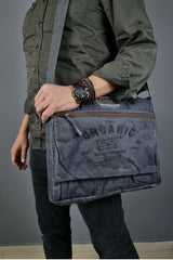 Shabby Canvas Shoulder Messenger Gray Laptop School Travel Daily Vintage Cotton Fabric Bag