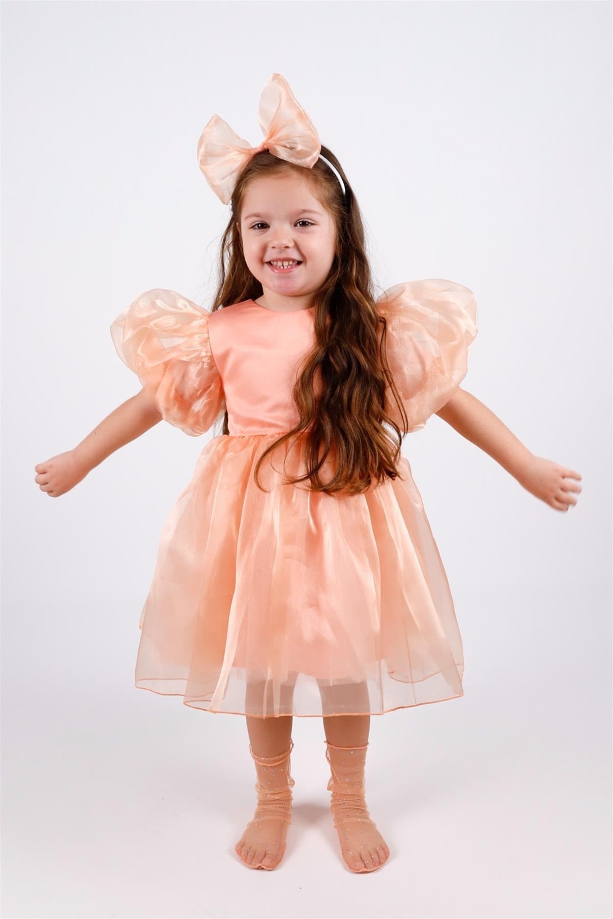 Salmon Crown Organza Girl's Party Dress - Carlene