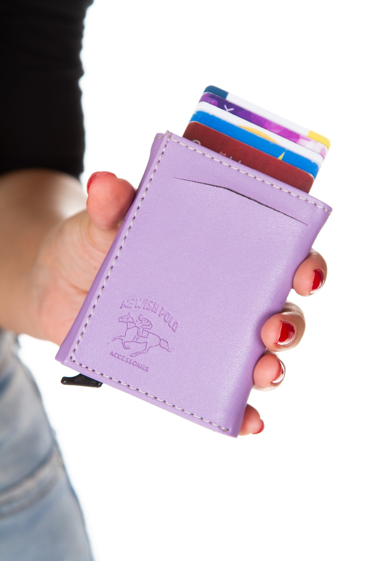 Women'S Leather Aluminum Mechanism Sled Card Holder Wallet With Paper Money Compartment (Daily)