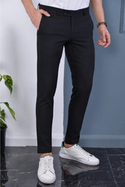 Men'S Black Color Italian Cut Quality Flexible Lycra Ankle Length Fabric Trousers