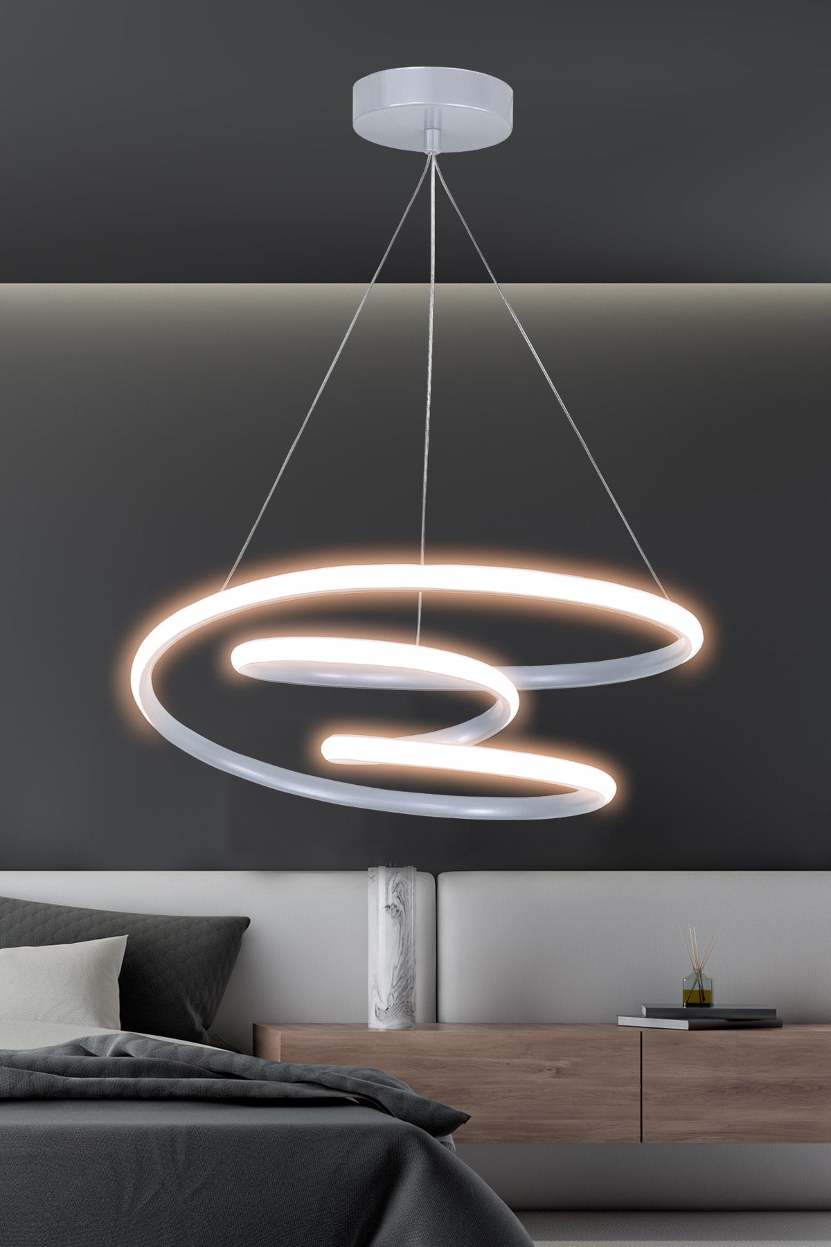 Moderne Pendelleuchte Galaxy Silber Gehäuse Tageslicht Led Kronleuchter