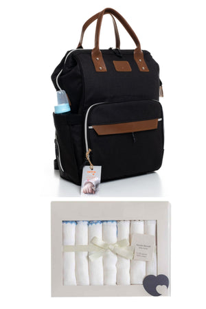 Schmutzabweisender, wasserdichter Thermo-Rucksack für die Babypflege mit Mutter-Baby-Motiv und 7-teiligem Feuchttuch-Set aus 100 % Baumwolle