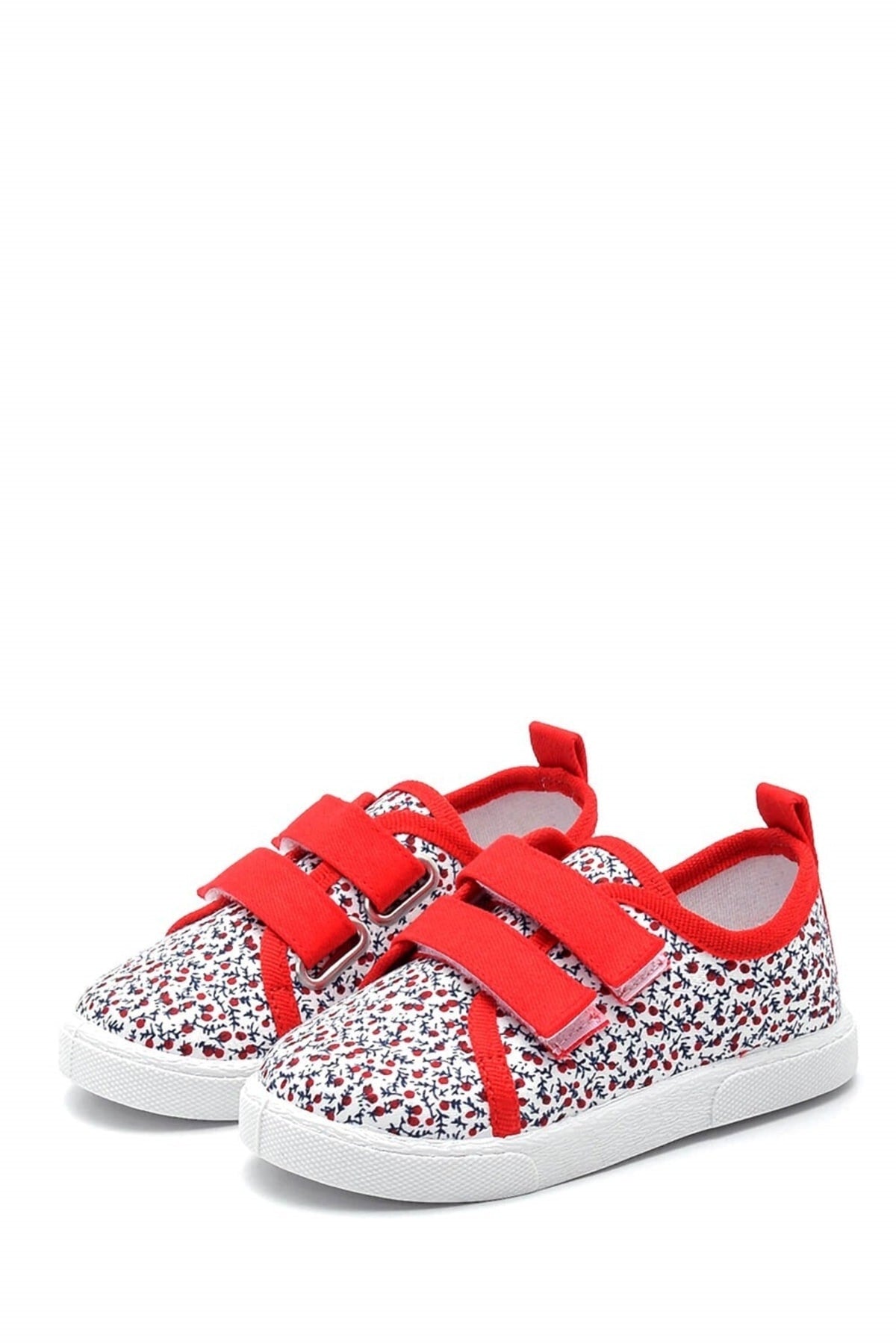 Kinder-Sportschuhe aus Leinen mit Blumenmuster und doppeltem Klettverschluss-Rot-F-498