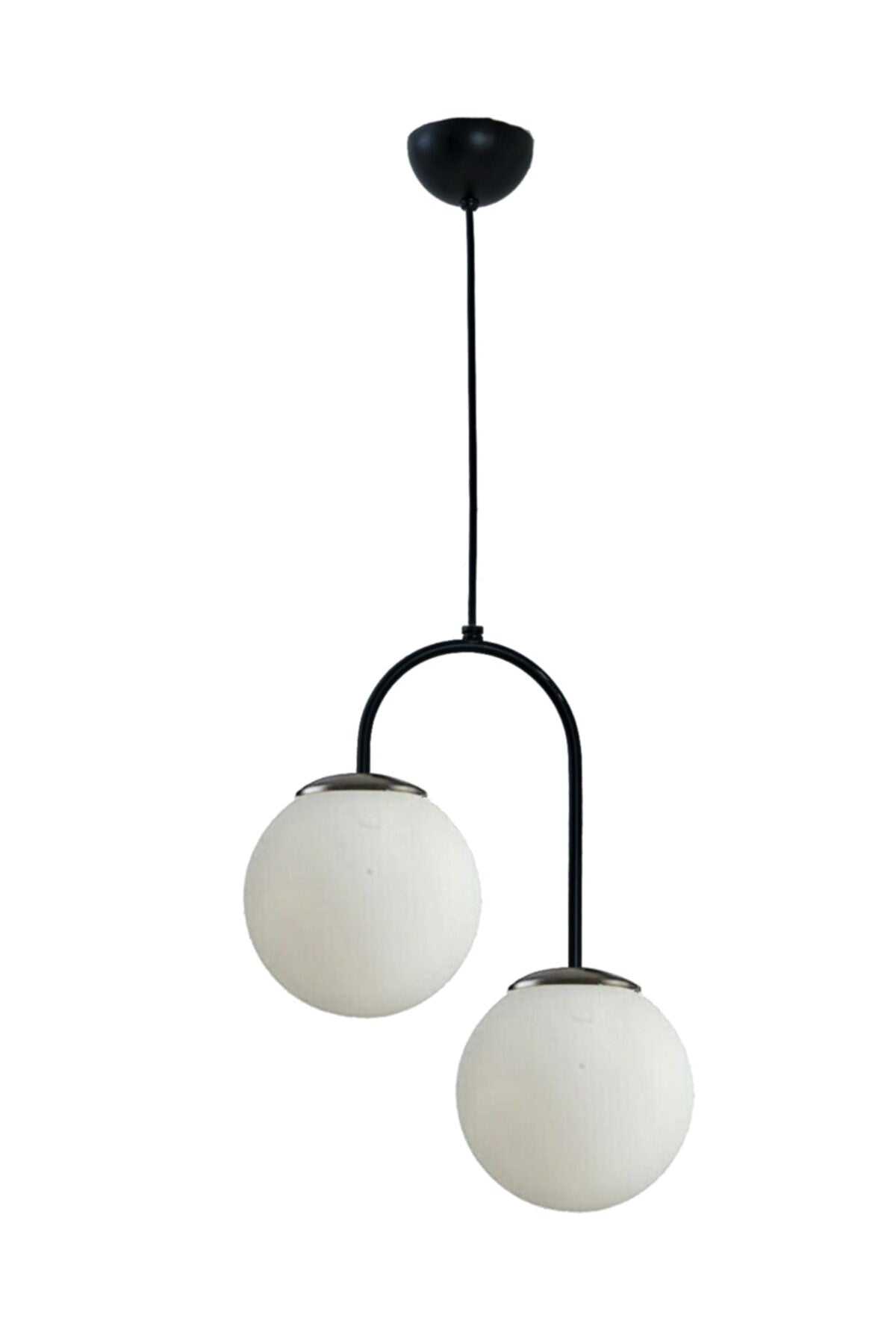 Janin Moderne Wohnzimmer - Küche - Schlafzimmer Pendelleuchte Schwarzer Korpus Weißes Glas 2-teiliger Kronleuchter