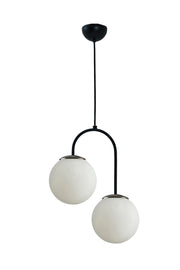 Janin Modern Living Room - Kitchen - Bedroom Pendant Lamp Black Body White Glass 2 Piece Chandelier