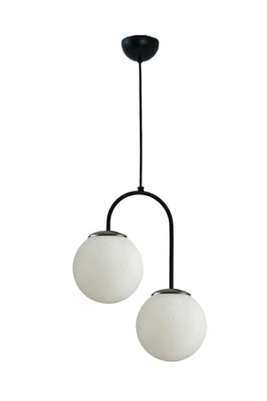 Janin Moderne Wohnzimmer - Küche - Schlafzimmer Pendelleuchte Schwarzer Korpus Weißes Glas 2-teiliger Kronleuchter