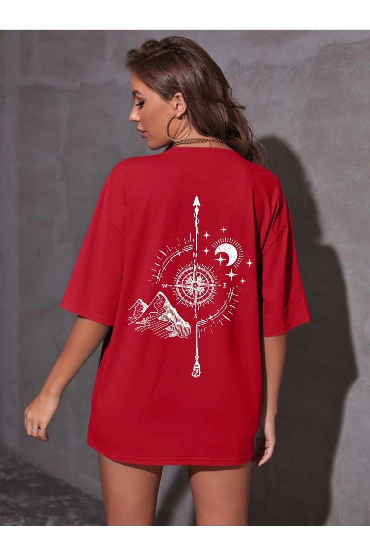 Oversize-Unisex-T-Shirt mit Kompass-Print