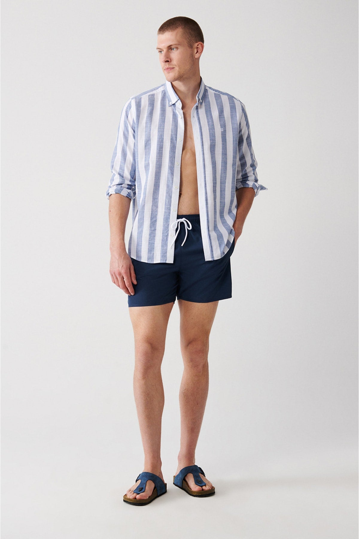 Men'S Indigo Quick Dry Printed Standard Size Swimwear Marine Shorts E003802