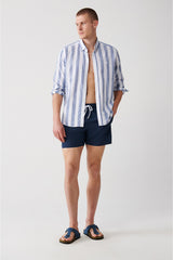 Men's Indigo Quick Dry Printed Standard Size Swimwear Marine Shorts E003802