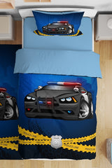 Blue Police Car Patterned Single Baby Child Duvet Cover Set