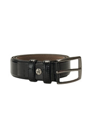 Men'S Black Patterned Patent Leather Belt