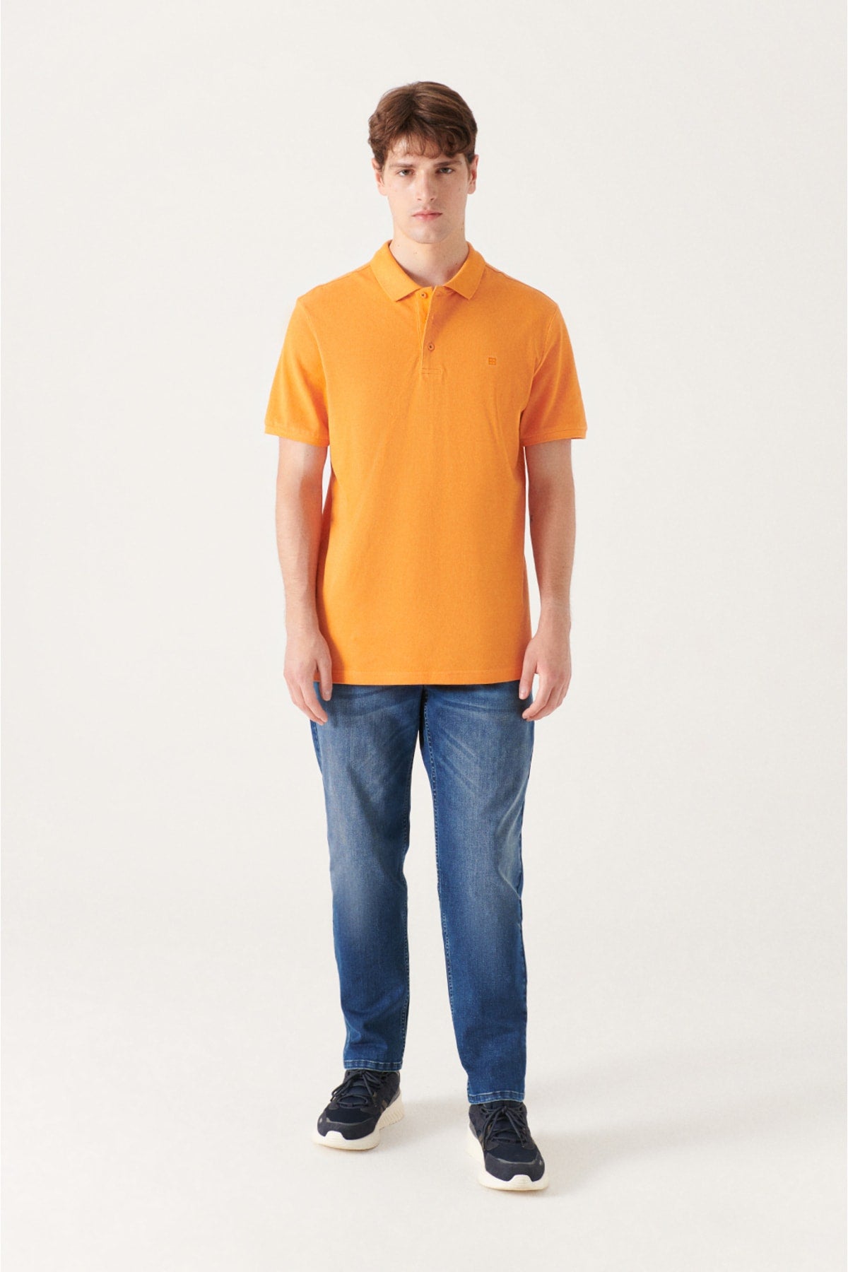  Мужская оранжевая дышащая футболка стандартного кроя из 100 % хлопка с воротником-поло стандартного кроя E001004