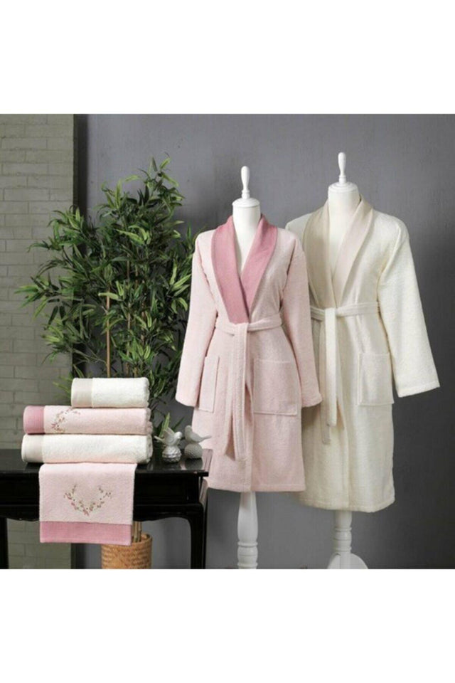 New Season Bathrobe Family Set - Rose - Salmon / Ecru - Swordslife