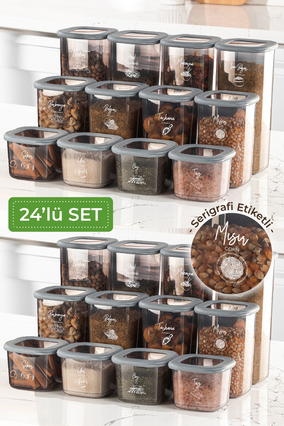 Square Food Storage Container With White Screen Printing Label Set Of 24 8X(0.55 Liter, 1.2 Liter, 1.75 Liter)