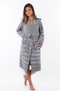 Cotton Gray Colored Hooded Peshtemal Bathrobe, Dressing Gown And Beach Dress - Swordslife