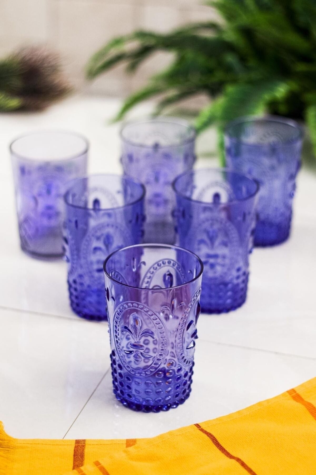 Acrylic Blue 6 Pcs Short Glasses & Water Soft Drink Coffee Side Glasses 400 ml (Not Glass)
