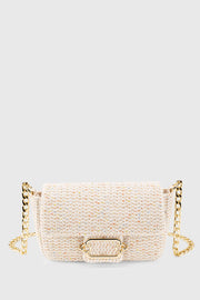 Women'S Tweed Cream Chain Magnet Closure Crossbody Bag 225