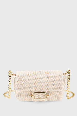 Damen Tweed Creme Kette Magnetverschluss Umhängetasche 225