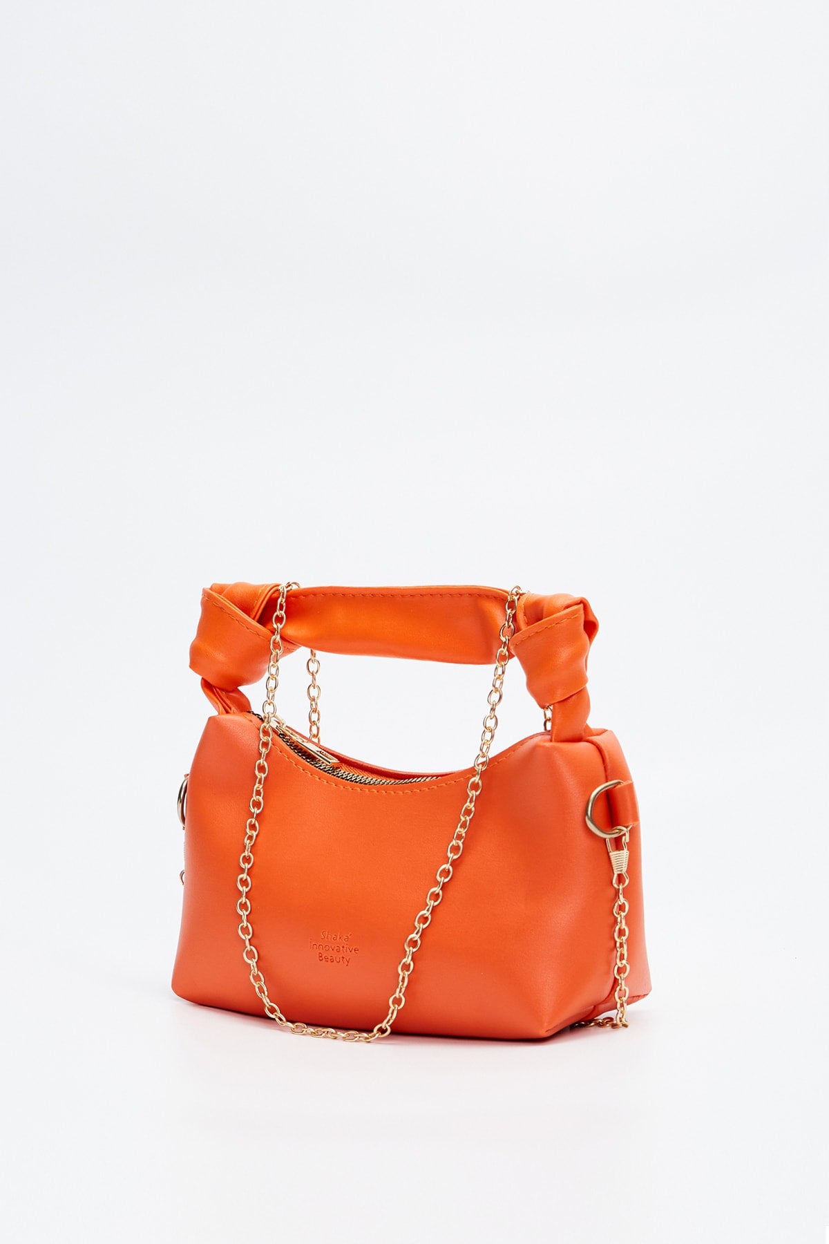 Orange Shk24 Soft Leather Knot Detailed Chain Strap Hand and Shoulder Bag L:14 E:22 W:8 cm