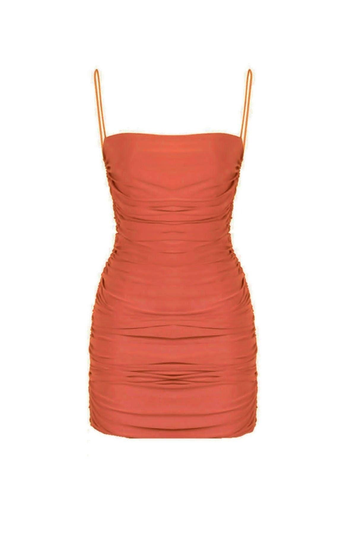 Orange Draped Strap Mini Dress - Swordslife