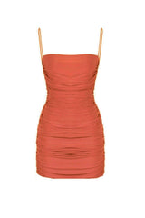 Orange Draped Strap Mini Dress - Swordslife