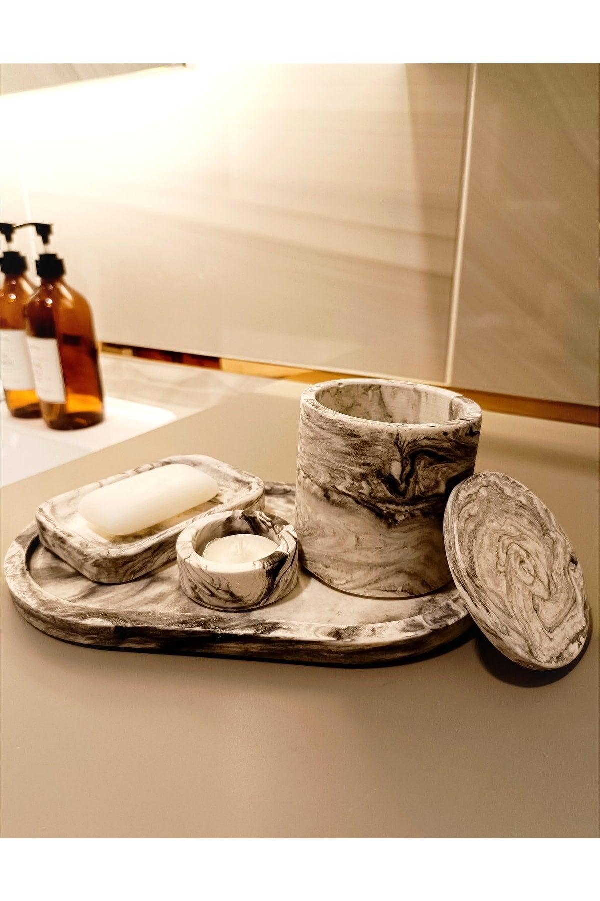 Marble Series Marble Look Bathroom Set & Tray Soap Dispenser Toothbrush - Swordslife