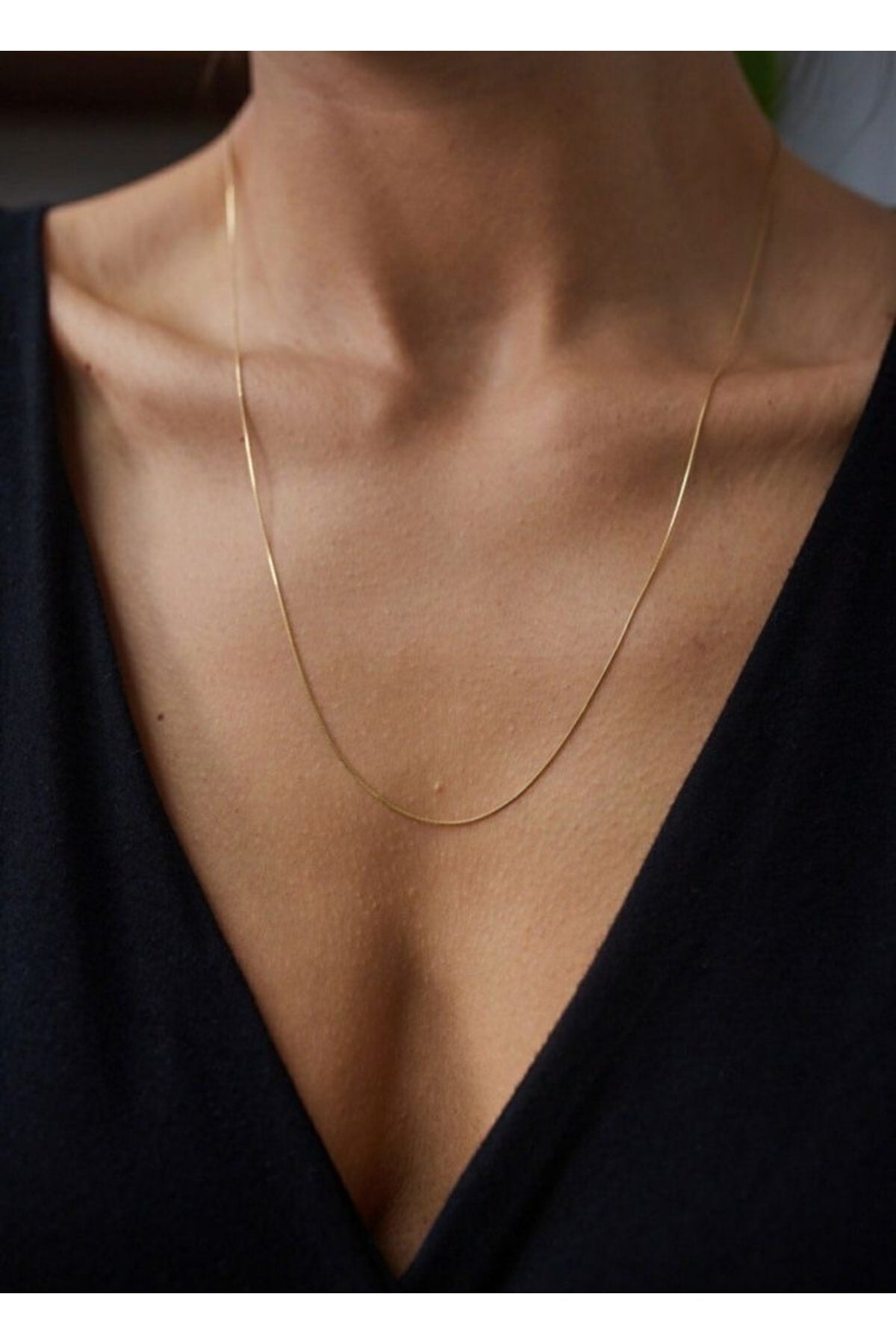 Gold Color 60 Cm Unisex Steel Thin Italian Chain Necklace
