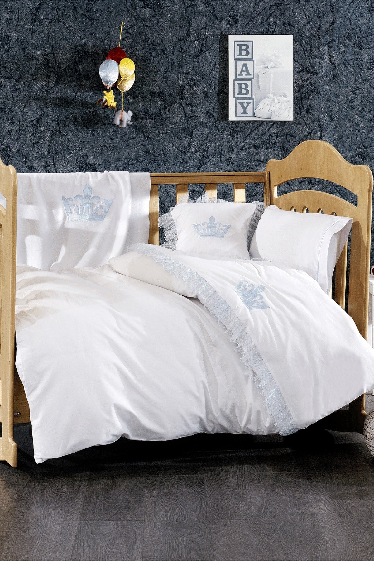 5 Piece Lacy Fleece Blanket Cotton Dahlia Blue Baby Duvet Cover Set