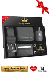 Original Men's 5 Pieces Luxury Series Leather Belt Wallet Card Holder Cufflinks Perfume Set with Gift Box