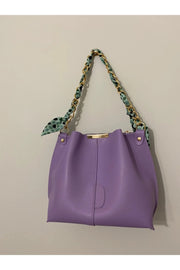 Lilafarbene Damen-Hand-, Arm- und Schultertasche aus weichem Leder mit 3 Fächern und Schalkette