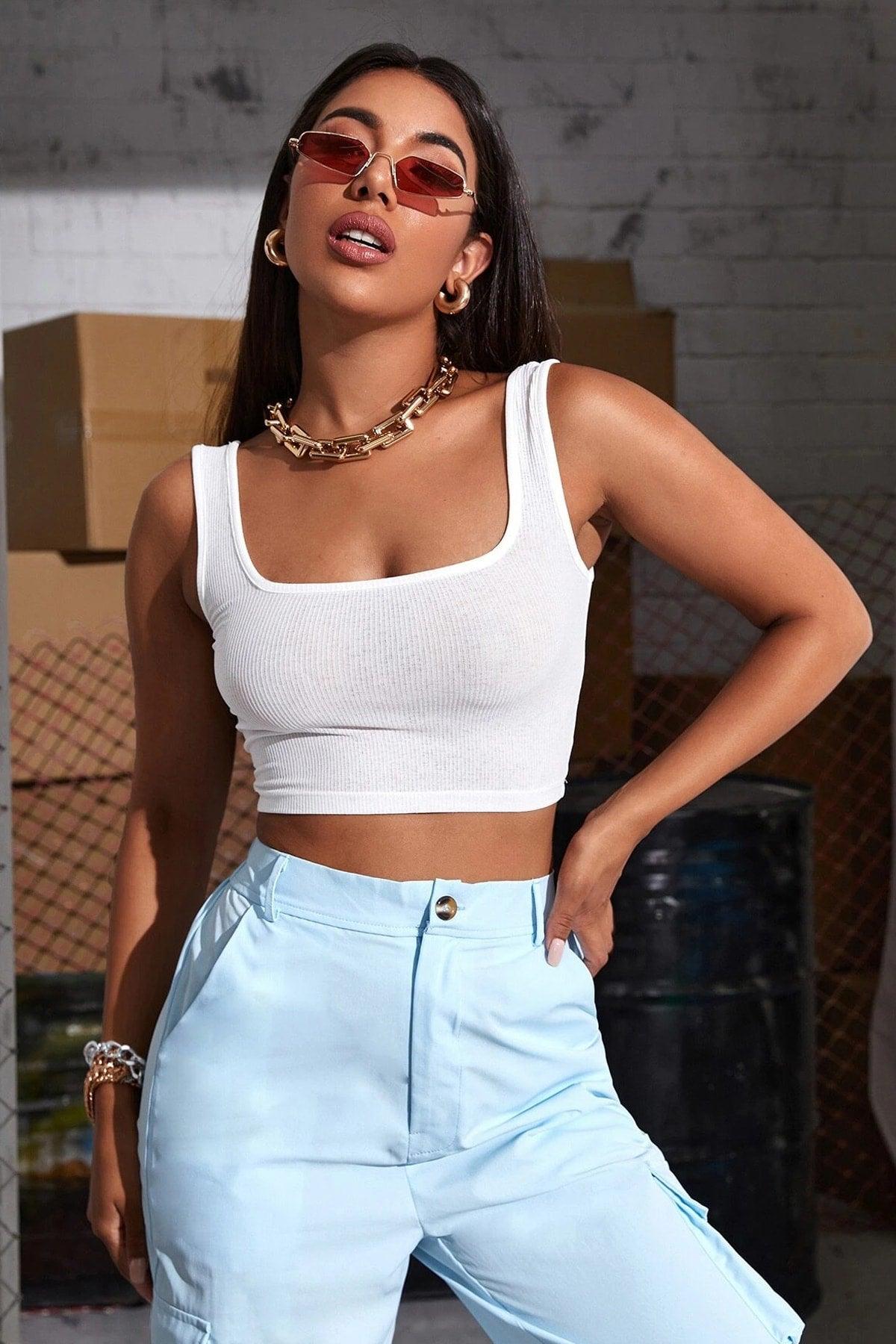 Women's White Strap Crop Top Blouse - Swordslife