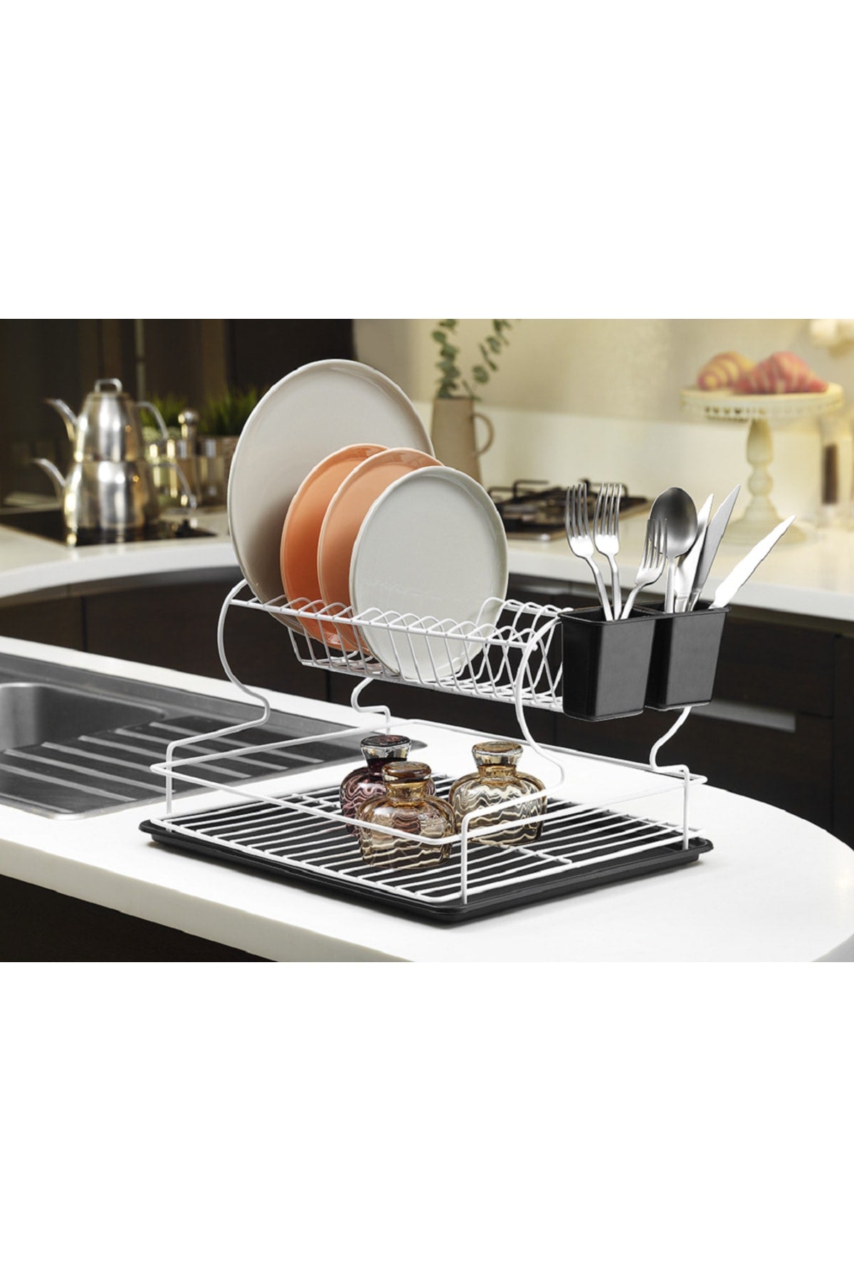 Lifetime Stainless Dish Rack Dish Basket Two-Tier Plate Rack Thermo Plastic Coating White