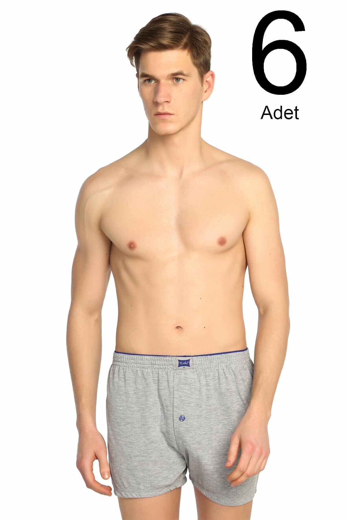 Men'S Gray 6 Pack Combed Buttoned Boxer Elf568T0117Ccm6