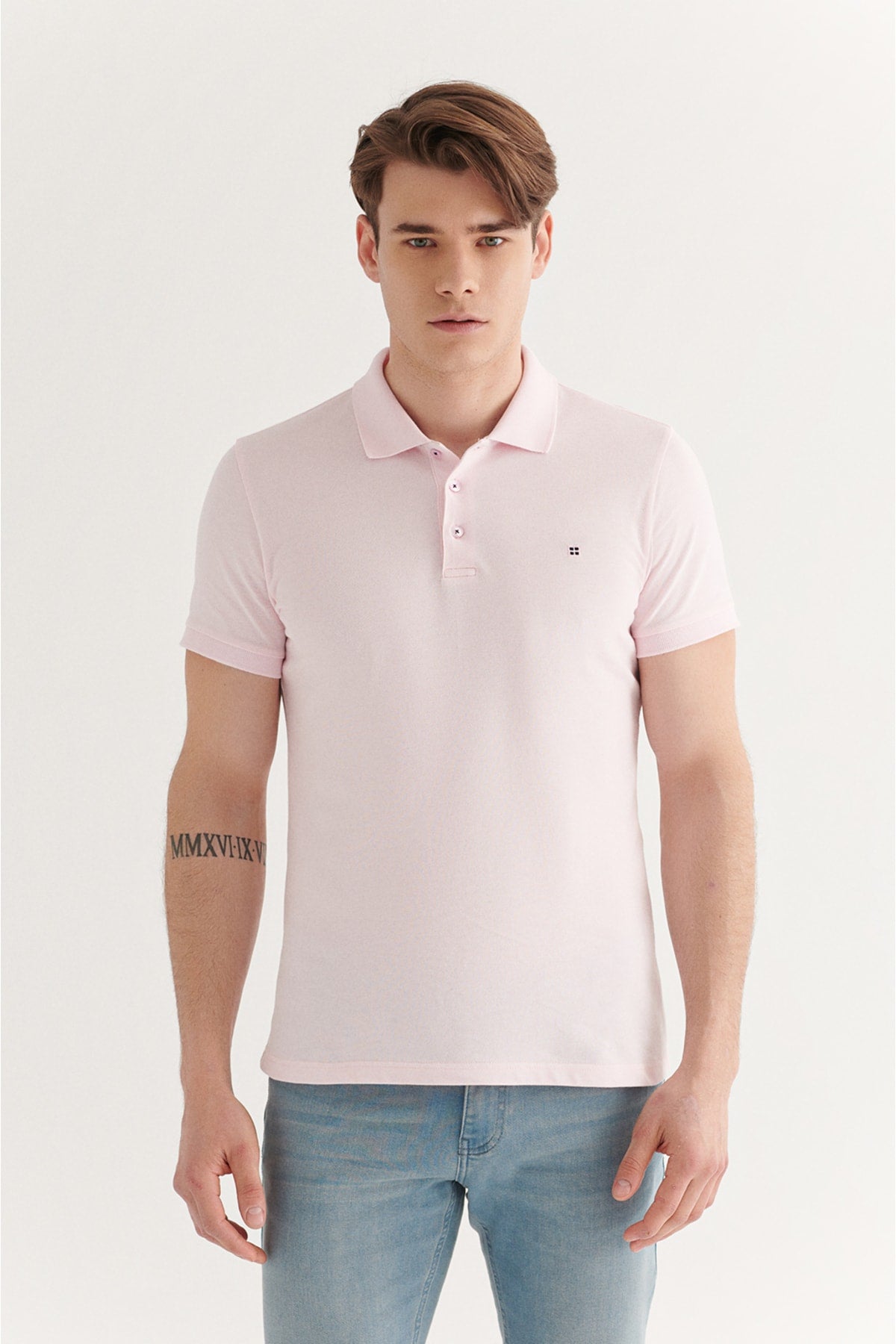 Men's Light Pink 100% Cotton Breathable Standard Fit Normal Cut Polo Neck T-shirt E001004