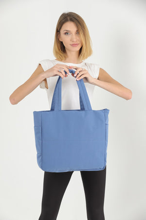 Indigo U25 3 Compartment Side 2 Pocket Detailed Zipper Closure Canvas Women'S Arm And Shoulder Bag B:35 E:35