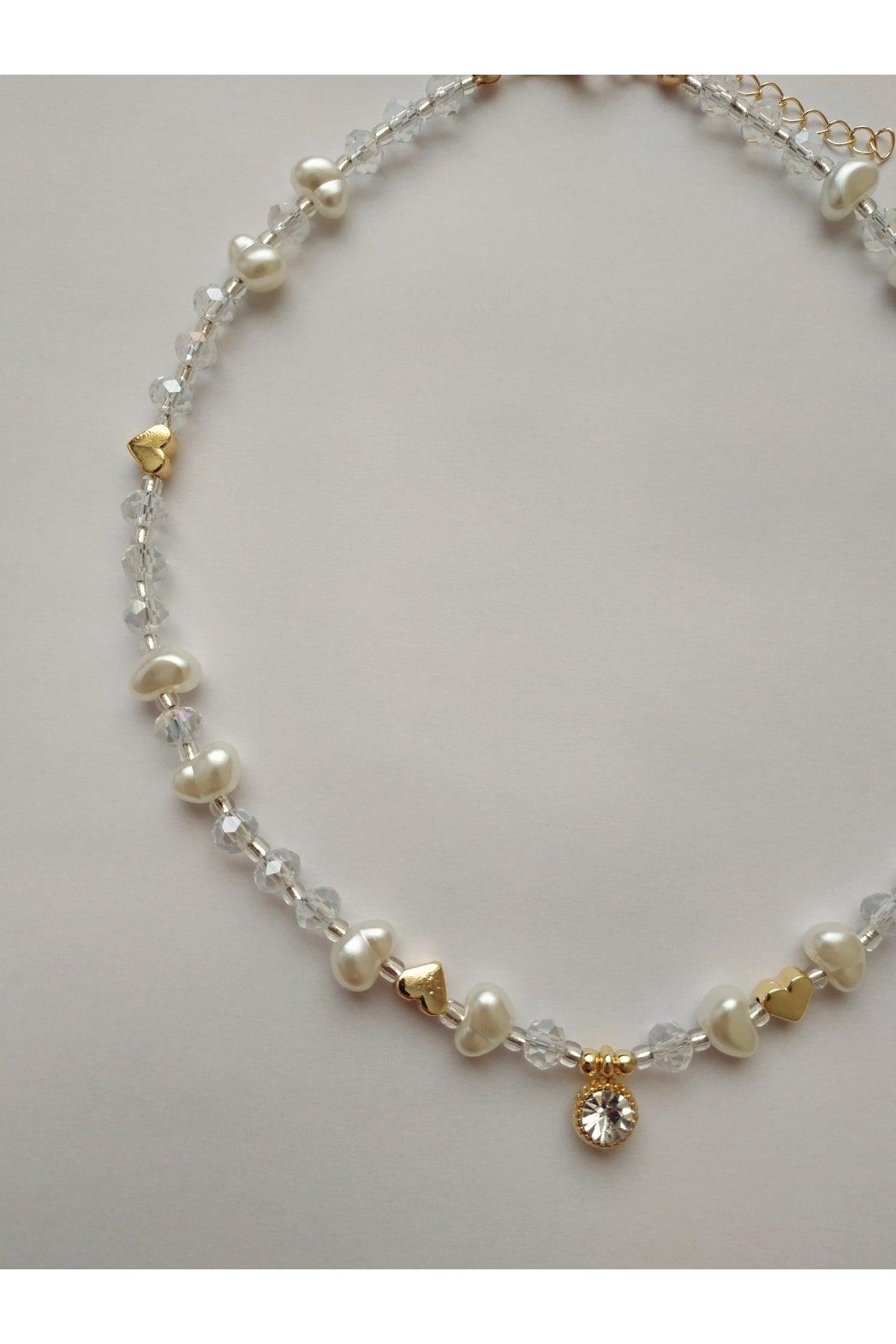 White Shimmer Tip Baroque Pearl Cream Bead Necklace - Swordslife