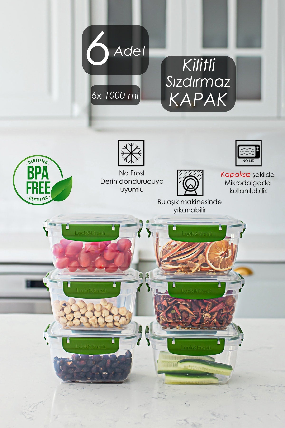 World Set Of 6 Leakproof Lockable Vacuum Lids Food Provisions Breakfast Picnic Storage Containers 1000 Ml