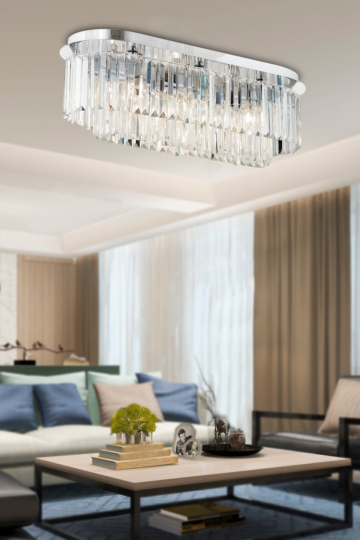 swordslife Rectangular Chrome Crystal, Stone Modern Design Dining Table Top, Crystal Living Room Chandelier