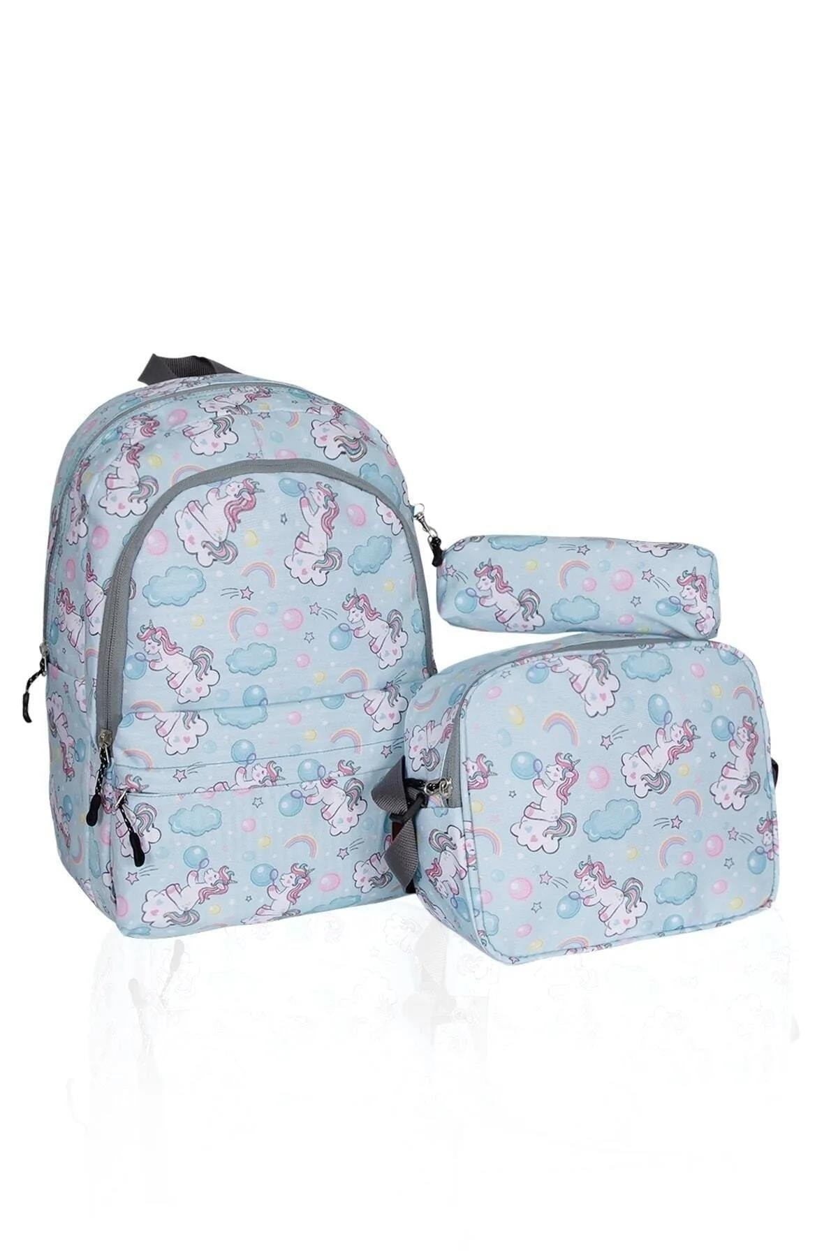 Unicorn Patterned Triple Primary School Bag Set